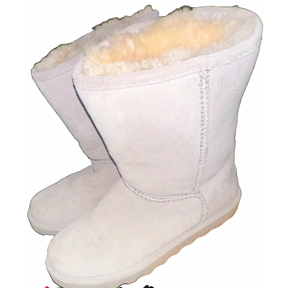 BEARPAW Emma Women’s Size 9 White Suede Faux Fur Lined Mid-Calf Winter Boots